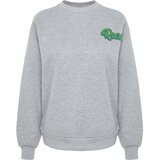 Trendyol Gray Melange Thick Fleece Inside, Embroidery Oversized/Wide Knitted Sweatshirt | shoptok.hr