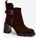 VINCEZA Ankle boots made of genuine suede on a heel with a buckle | Shoptok.si