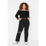 Trendyol Curve Black Ripped Detailed High Waist Pile Cuff Jeans Cene