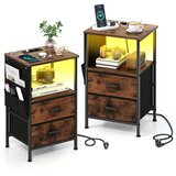 Namještaj Set od 2 komada s punjačem, no ormarić s 2 sklopive ladice od tkanine i 6 komada džepova za pohranu, rustikalno smeđa | shoptok.hr