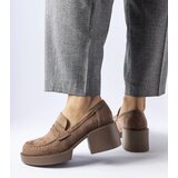 Gemre Brown eco-suede block heel loafers Gaspare | shoptok.hr