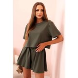 Kesi Włoski Women's cotton set with wide shorts khaki | Shoptok.si