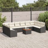  11 Djelni Vrtni Sofa Set sa Jastucima Crni Poli Ratan Akacija | shoptok.hr