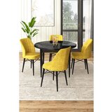 Hanah home Rox - Black Marble, Mustard Black MarbleMustard Dining Table & Chairs Set (5 Pieces) | ePonuda.com
