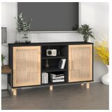  Komoda crna 105 x 30 x 60 cm masivna borovina i prirodni ratan | shoptok.hr