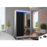 ADRK Klizni ormar REWENA s ogledalom i LED rasvjetom, 120 cm - BIJELA-CRNA | shoptok.hr