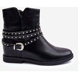 Boto Women's Adorned Leather Boots on a Flat Heel Black Adkrana | ePonuda.com