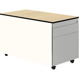 mauser Predalnik s kolesi, V x G 523 x 800 mm, 1 predal za material, 1 predal za obešalne mape, čista bela / aluminijasto siva / javor | Shoptok.si