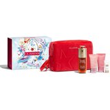 Clarins Double Serum & Multi-Active Collection set: serum za obraz Double Serum 50 ml + dnevna krema za obraz Multi-Active Jour 15 ml + nočna krema za obraz Multi-Active Nuit 15 ml + podlaga za ličila SOS Primer 5 ml + rdeča kozmetična torbica za ženske | Shoptok.si