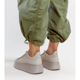 Karino Dark beige leather sneakers with rhinestones | shoptok.hr