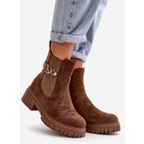 Kesi Insulated women's ankle boots with gold details Eco suede brown Bervena Cene