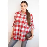 Kesi Włoski Women's cotton checkered shirt with a distressed effect red Cijene