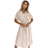 Numoco Women's midi shirt dress with gold buttons, ties and short sleeves | shoptok.hr
