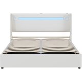 Lumor Postelja s predalom 160x200 cm iz umetnega usnja – z LED osvetlitvijo, Bluetooth, USB priključki in letveno podlago – bela, (22151569) Cene