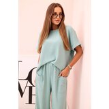 Kesi Włoski Viscose blouse + pants set dark mint | Shoptok.si
