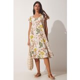  Women's Cream Biscuit Patterned Linen Summer Bell Dress | Eponuda.ba