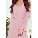 Numoco 304-1 Chiffon midi dress with a neckline and frill - dirty pink | Shoptok.si