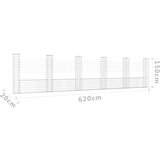 vidaXL Gabionska košara U-oblika sa 6 stupova 620x20x150 cm željezna | shoptok.hr