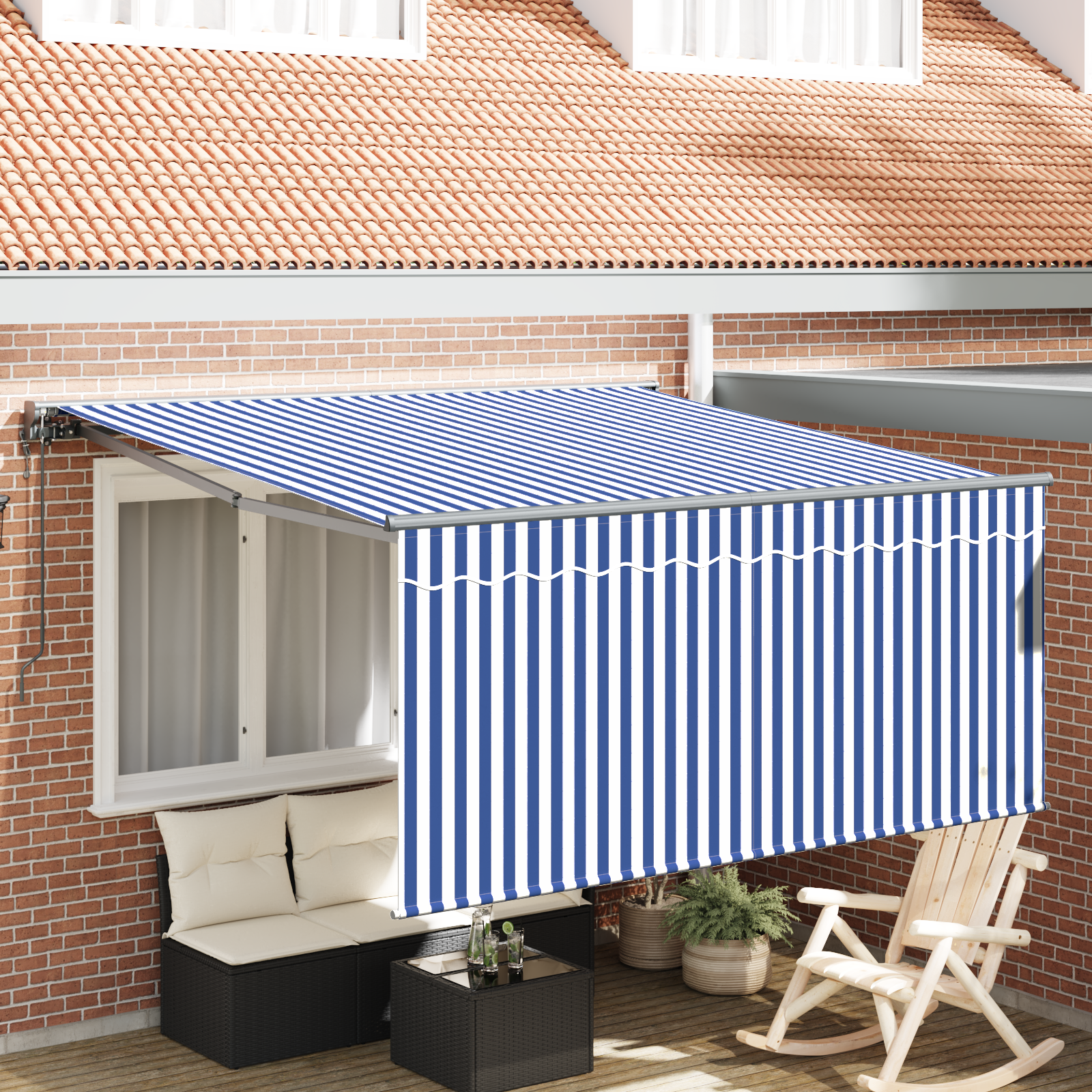 Skrovita tenda Plave i bijele pruge L Poliester, aluminij