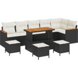 vidaXL Set vrtnih sofa od 10 dijelova s jastučićima Crni Poli Ratan Akacija | shoptok.hr