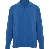 Trendyol Men's Indigo Oversize Fit Wide Collar Summer Linen Look Shirt cene