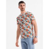 Ombre Men's cotton t-shirt with floral full print pattern - white | Shoptok.si