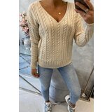 Kesi Braided sweater with V-neck beige | shoptok.hr