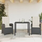  3-dijelni vrtni blagovaonski set s jastucima od poliratana crni Crna 90 cm table length | shoptok.hr