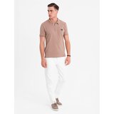 Ombre Men's polo shirt with zipper neckline - light brown | shoptok.hr