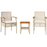  3-dijelni bistro set s jastucima poliratan i drvo bagrema bež | Eponuda.com