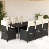 vidaXL 9-dijelni vrtni blagovaonski set s jastucima crni od poliratana | shoptok.hr