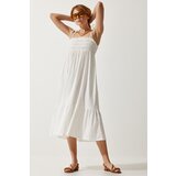  Women's White Strappy Crinkle Summer Knitted Dress | Eponuda.ba