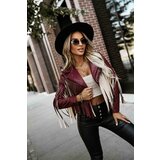 numoco basic 624-2 Short jacket with fringes made of soft eco-leather - burgundy | Shoptok.si