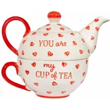 Sass & Belle Rdeč/bel keramičen čajni servis You are My Cup of Tea –