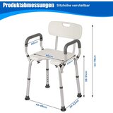 LUMIL Stol za tuš z odstranljivimi nasloni za roke in hrbet z nastavljivo višino do 150 kg | Shoptok.si