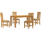  Blagovaonski set 5 kom. Bež Čvrsto Hrastovo Drvo 150 x 85 x 75 cm | shoptok.hr