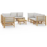 Maison Chic Seti vrtnega pohištva - Vrtna garnitura - Vrtni pohištvo set 9-delna svetlo sive blazine bambus, (21805893) | Shoptok.si