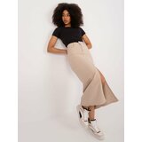 Fashion Hunters Beige midi denim skirt with slit cene