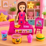 Mini Doll Set with Cash Register, Saleswoman, Hamburger, Ice Cream Accessories | Shoptok.si