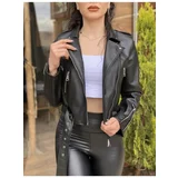 Laluvia Black Belted Side Zipper Leather Coat Jacket
