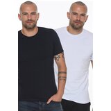 Dewberry DOUBLE SET T8569 BICYCLE COLLAR MEN'S T-SHIRT-WHITE - NAVY BLUE