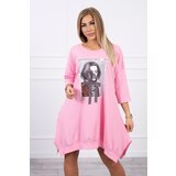 Kesi Dress with print and flared bottom light pink Cene