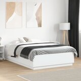 Maison Chic Posteljni okvir - Dvoposteljna postelja - Zakonska postelja z LED lučkami bel 135x190 cm inženirski les, (21697438) | Shoptok.si
