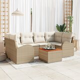 vidaXL 7-delni vrtni sofa set z blazinami bež poli ratan akacija | Shoptok.si