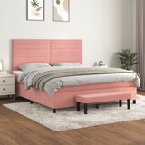  The Living Store Box spring postelja z vzmetnico roza 160x200 cm žamet - Box Spring Postelja, (21489085) Cene
