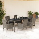  7-dijelni vrtni blagovaonski set s jastucima poliratan i staklo Siva 190 x 90 x 75 cm | shoptok.hr