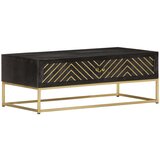 vidaXL klubska mizica črna in zlata 90x50x35 cm trden mangov les | Shoptok.si