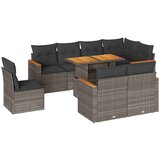 vidaXL Vrtna sedežna garnitura z blazinami 9-delna siv ratan/akacija | Shoptok.si