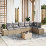 vidaXL 7-delni vrtni kavč set z blazinami črn poli ratan | Shoptok.si