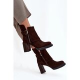 VINCEZA Ankle boots made of natural suede on a block heel with a buckle | Shoptok.si